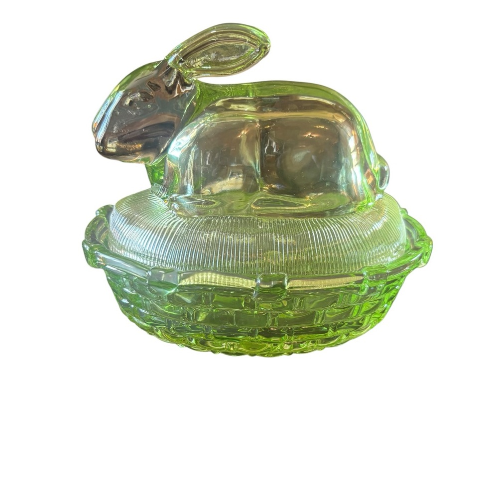 Green Bunny Candy Jar Trinket Dish with Lid nesting Easter - Picture 12 of 14